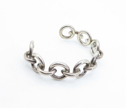 925 Sterling Silver Vintage Shiny Round Macaroni Link Cuff Bracelet BT2060