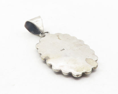 925 Sterling Silver  Vintage Dark Tone Swirl Border Floral Pendant  PT9692