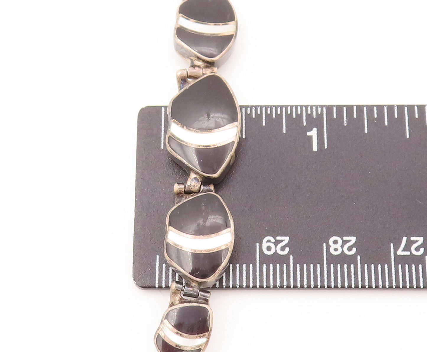 925 Silver  Vintage Black Gemstone & Pearl Beach Pebble Effect Bracelet BT9880