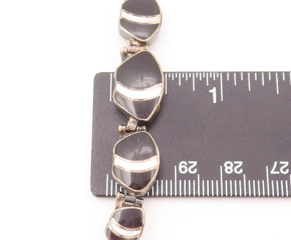 925 Silver  Vintage Black Gemstone & Pearl Beach Pebble Effect Bracelet BT9880