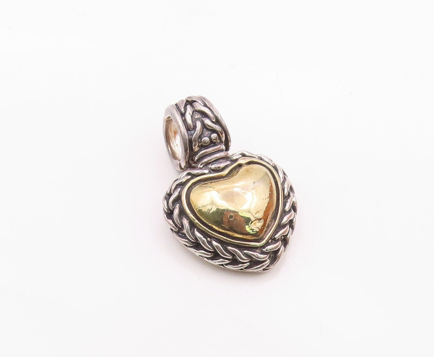 925 Sterling Silver  Vintage Shiny Two Tone Love Heart Cutout Pendant  PT16995