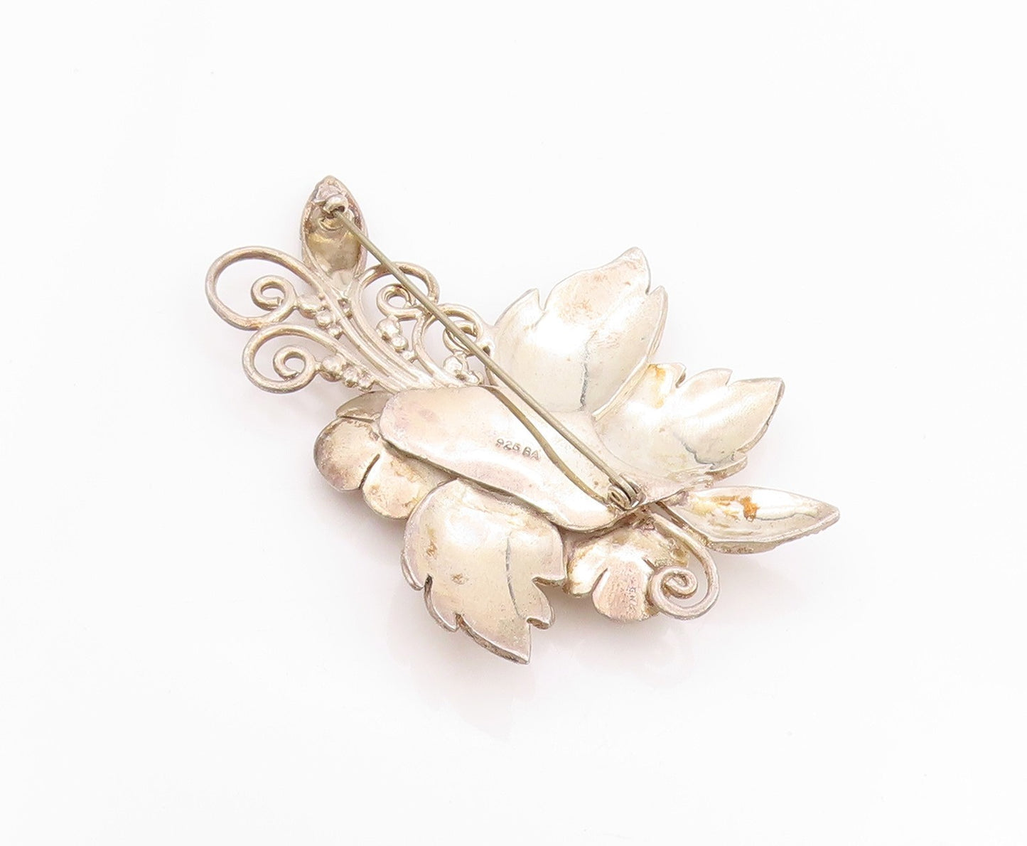 925 Sterling Silver Vintage Brooch Designer Cutout Floral Design   BP11750