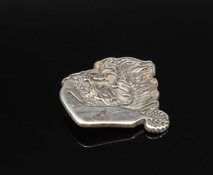 925 Sterling Silver  Vintage Modernist Carved Santa Claus Head Pendant PT21881