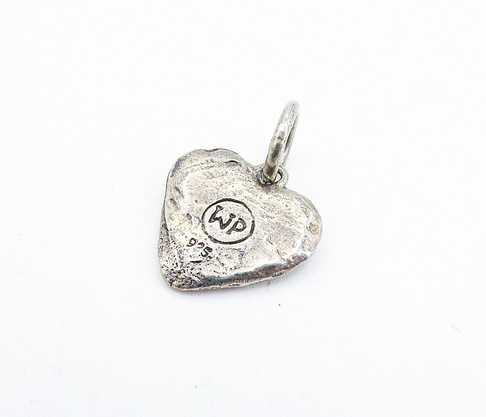 925 Sterling Silver  Vintage Petite Rustic Two Tone Love Heart Pendant  PT4376