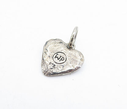 925 Sterling Silver  Vintage Petite Rustic Two Tone Love Heart Pendant  PT4376