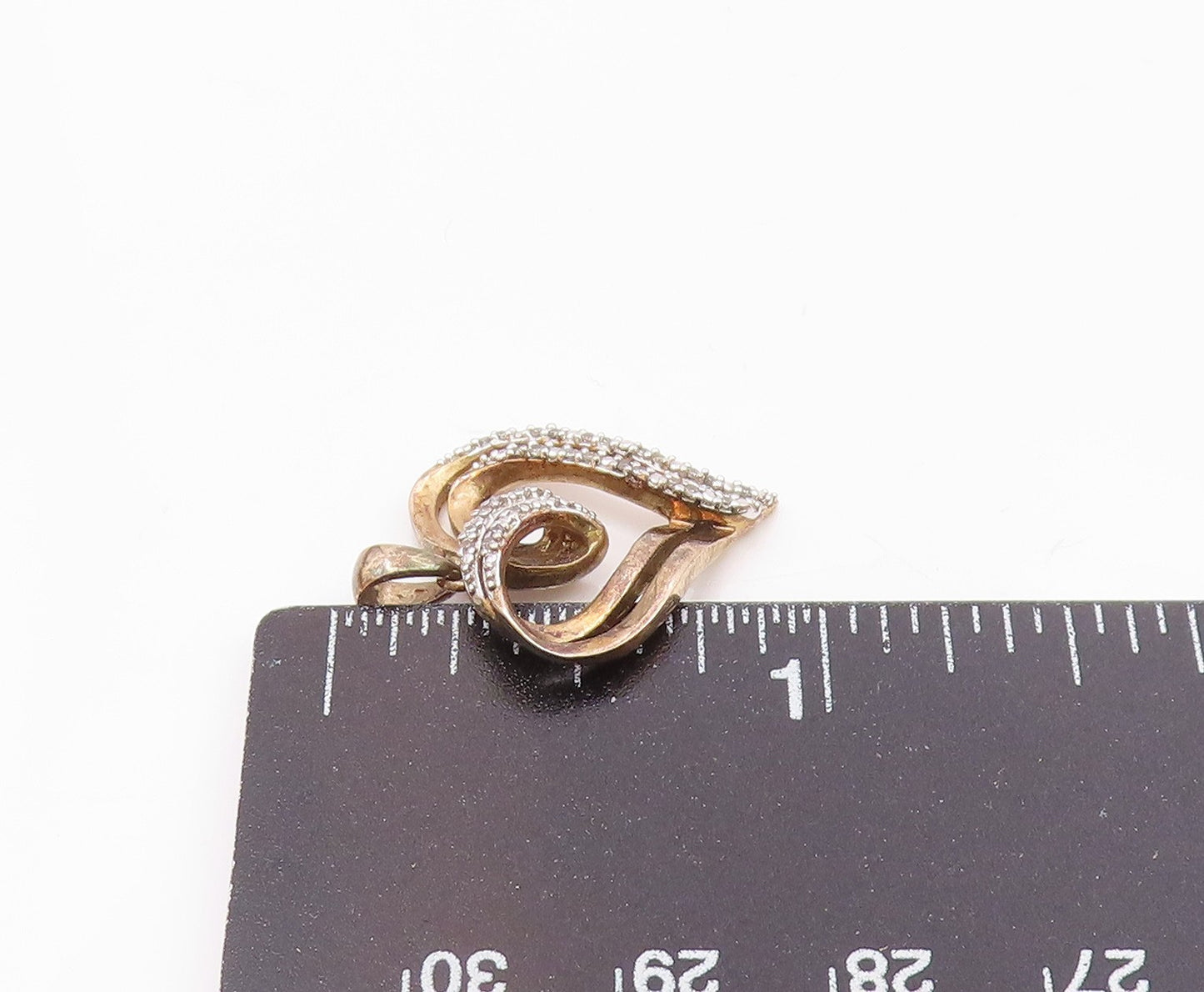 925 Sterling Silver  Vintage Genuine Diamonds Open Love Heart Pendant  PT19466