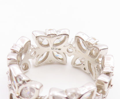 925 Sterling Silver Vintage Ring CZ Elegant Floral Eternity Band Sz 7.5  RG35870