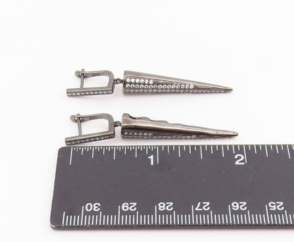 925 Sterling Silver Vintage Earrings CZ Dark Tone Geometric Cone Dangle  EG14222