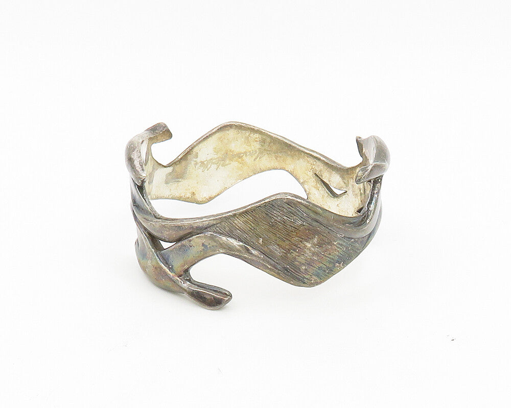 DESIGNER 925 Sterling Silver Vintage Dark Tone Sculpted Bangle Bracelet  BT7051