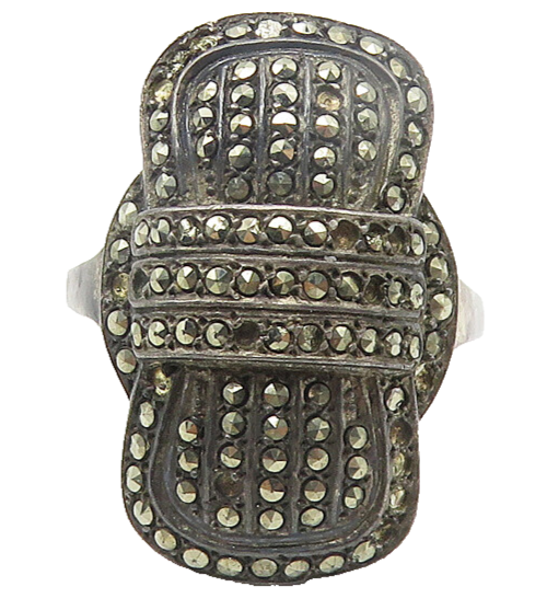925 Sterling Silver  Vintage Marcasite Dark Tone Cocktail Ring Sz 7  RG11356