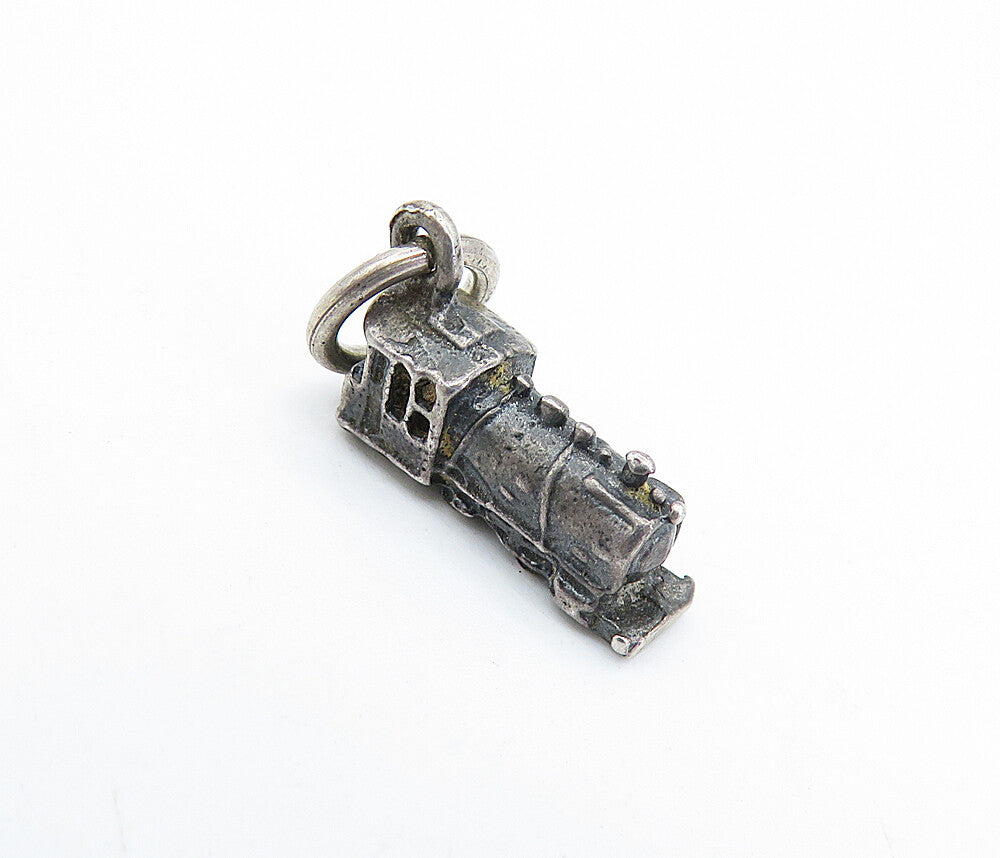 925 Sterling Silver  Vintage Petite Oxidized Stream Train Motif Pendant PT4922