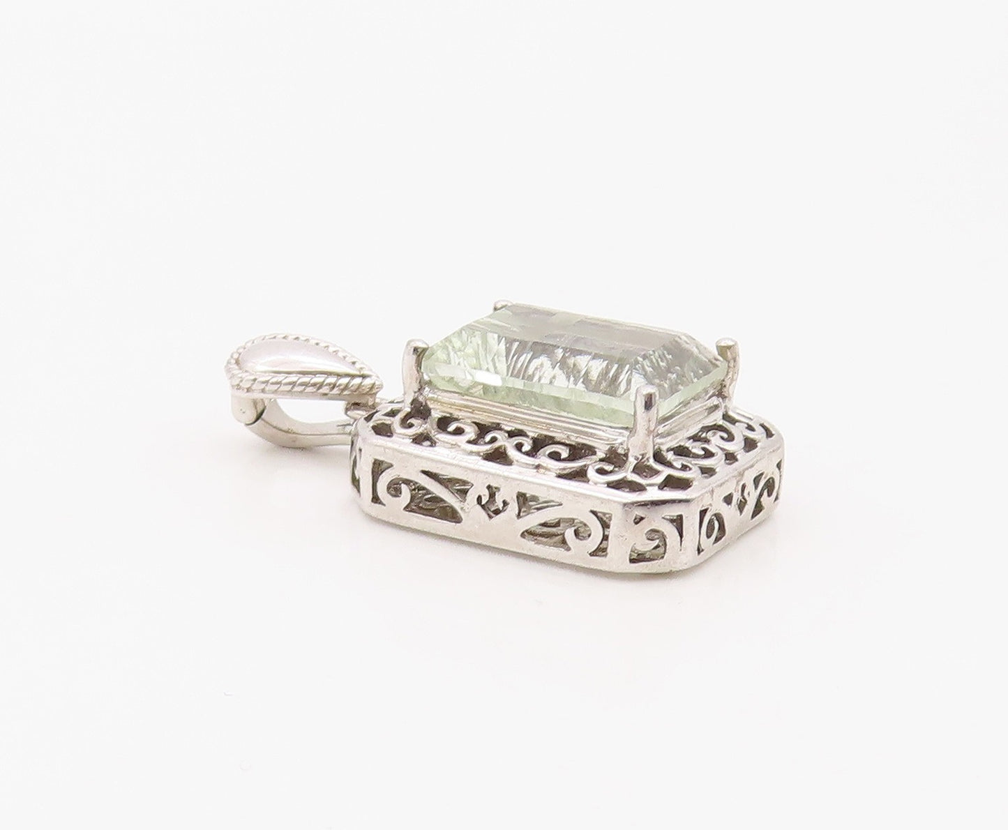 925 Sterling Silver Vintage Pendant Green Amethyst Carved Holy Cross  PT26337