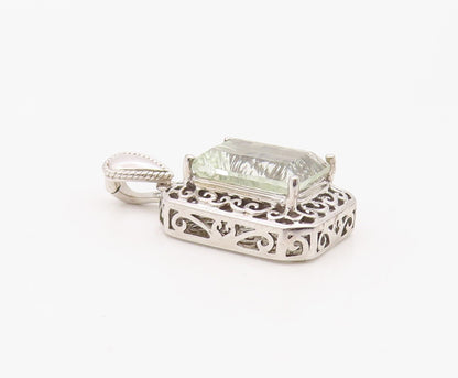 925 Sterling Silver Vintage Pendant Green Amethyst Carved Holy Cross  PT26337