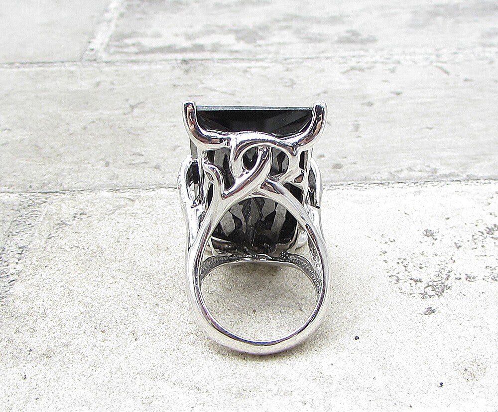 925 Sterling Silver  Faceted Hematite Wrapped Solitaire Ring Sz 7  RG1958