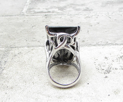 925 Sterling Silver  Faceted Hematite Wrapped Solitaire Ring Sz 7  RG1958