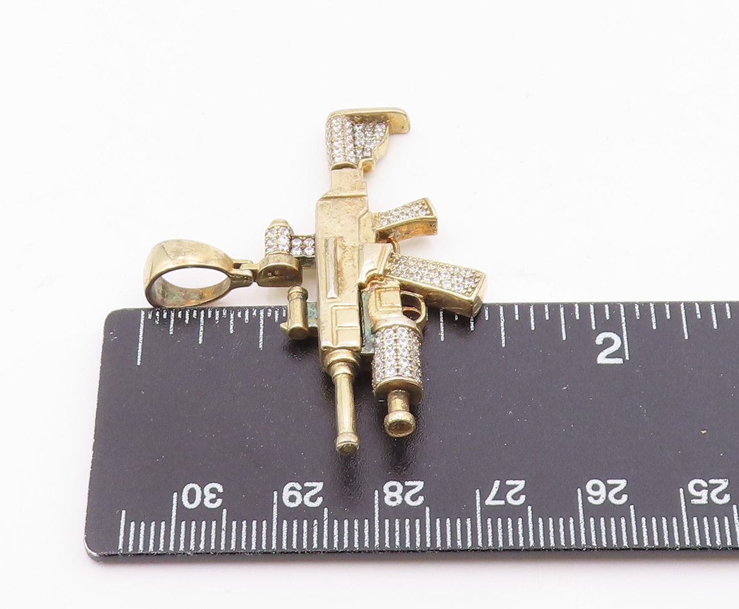 925 Sterling Silver  Vintage Shiny Cubic Zirconia Machine Gun Pendant  PT18421