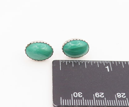 925 Sterling Silver Vintage Earrings Minimalist Cabochon Malachite Stud  EG14448