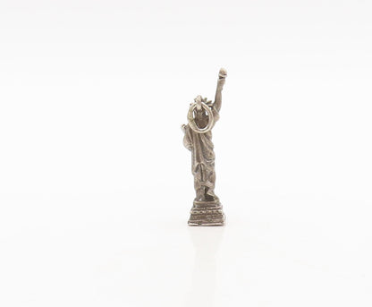 925 Sterling Silver Vintage Pendant Mini Solid Carved Statue Of Liberty  PT22589