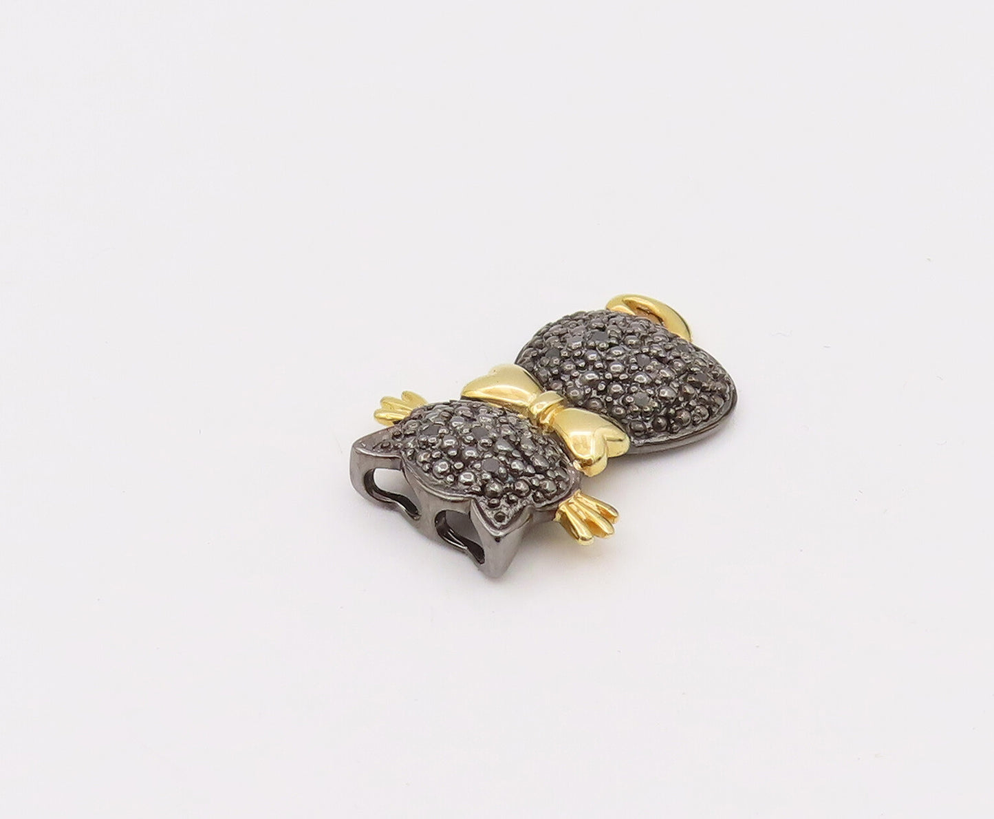925 Sterling Silver  Vintage Black Diamond Two Tone Kitten Pendant  PT22195