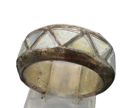 SOUTHWESTERN 925 Sterling Silver Vintage Mother Of Pearl Band Ring Sz 5 RG22899