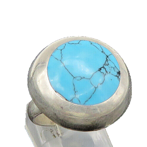 925 Sterling Silver  Vintage Inlaid Turquoise Cocktail Ring Sz 7.5  RG22822