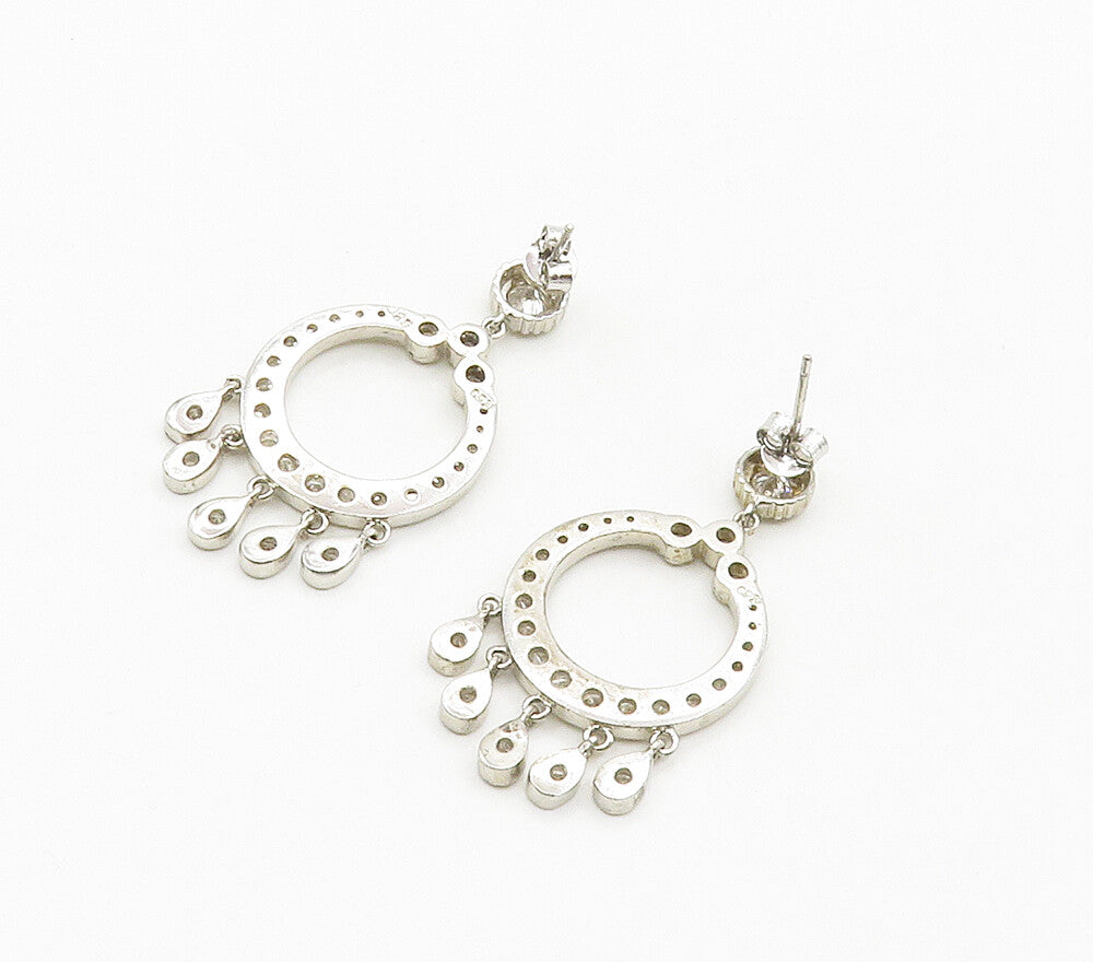 925 Sterling Silver  Shiny Cubic Zirconia Open Circle Drop Earrings  EG8034