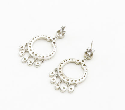 925 Sterling Silver  Shiny Cubic Zirconia Open Circle Drop Earrings  EG8034