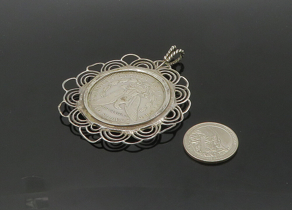 925 Sterling Silver  Vintage 1888 One Dollar U.S. Coin Pendant  PT16854