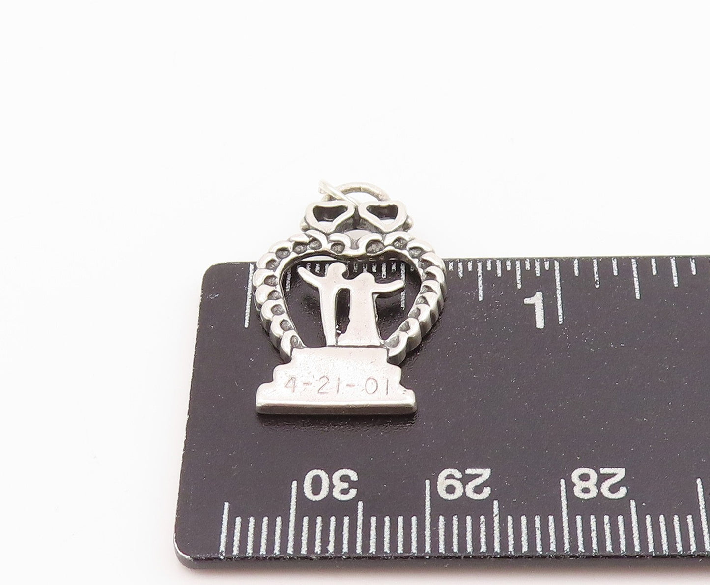 925 Sterling Silver Vintage Pendant Cutout Couple In Love Heart  PT24288