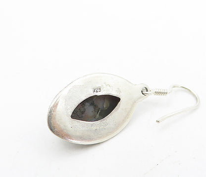 925 Sterling Silver  Vintage Cabochon Cut Spotted Agate Drop Earrings  EG3478