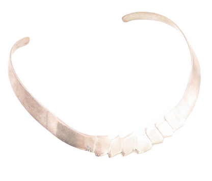 MEXICO 925 Sterling Silver  Vintage Smooth Shiny Collar Necklace  NE1900