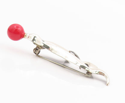 925 Sterling Silver Vintage Brooch Pin LANG Circus Seal With Red Ball  BP12442