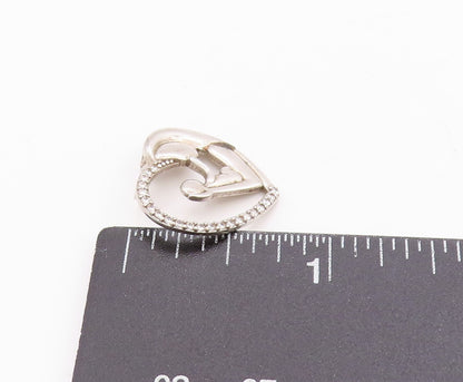 925 Sterling Silver Vintage Pendant CZ Heart Outline Motherhood Charm  PT24753