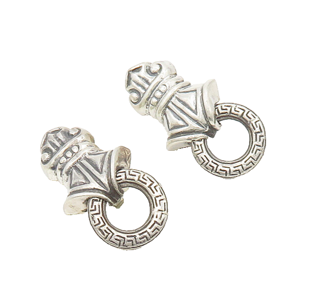 925 Sterling Silver  Vintage Shiny Greek Key Non Pierce Drop Earrings  EG9249