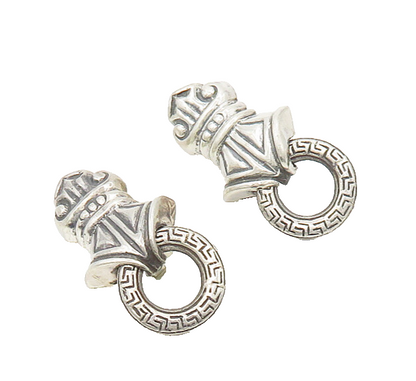 925 Sterling Silver  Vintage Shiny Greek Key Non Pierce Drop Earrings  EG9249
