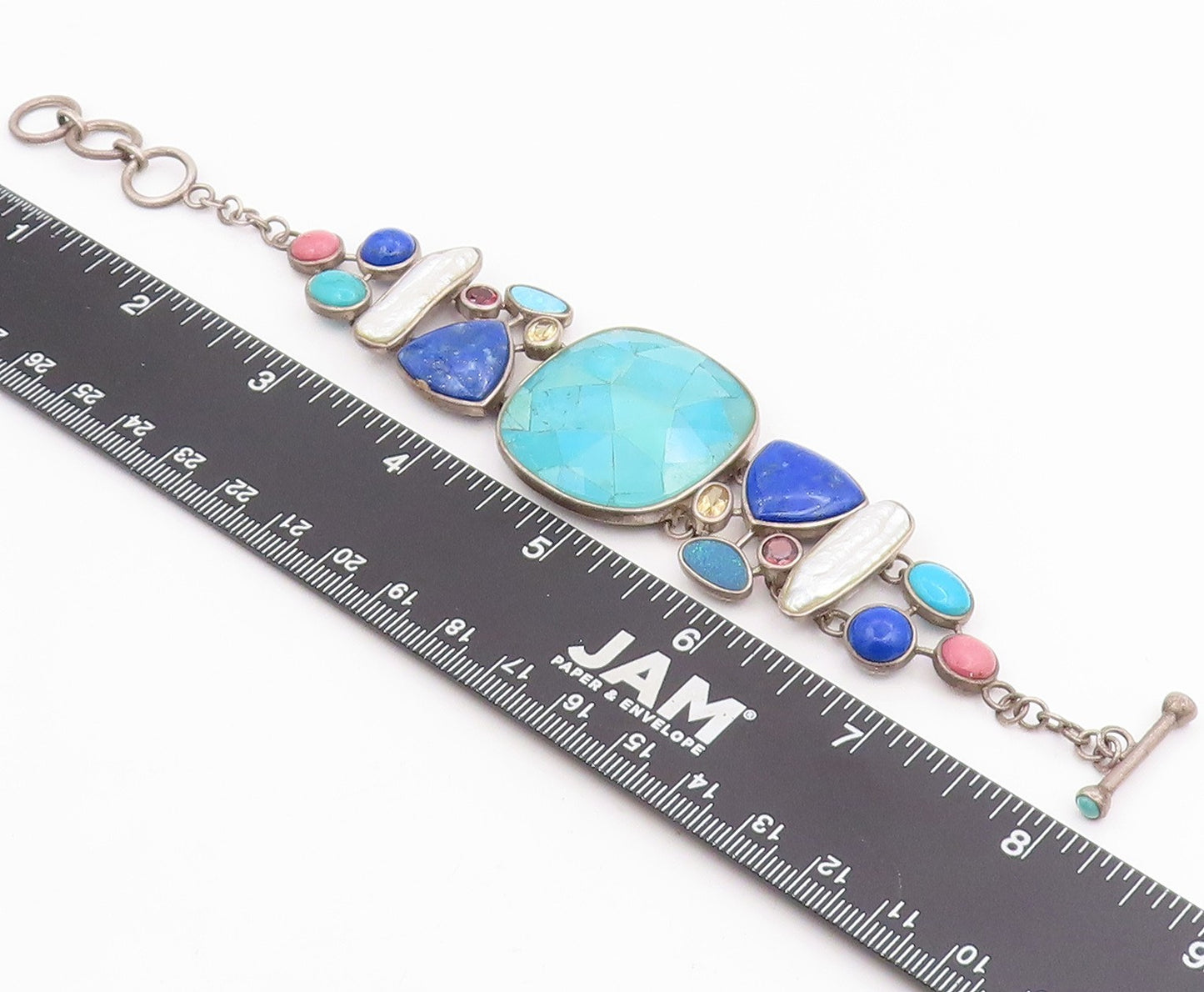 925 Sterling Silver Vintage Bracelet WHITNEY KELLY Multi Gemstone Link  BT11985