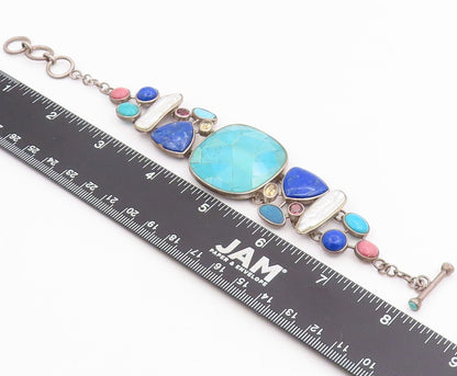 925 Sterling Silver Vintage Bracelet WHITNEY KELLY Multi Gemstone Link  BT11985
