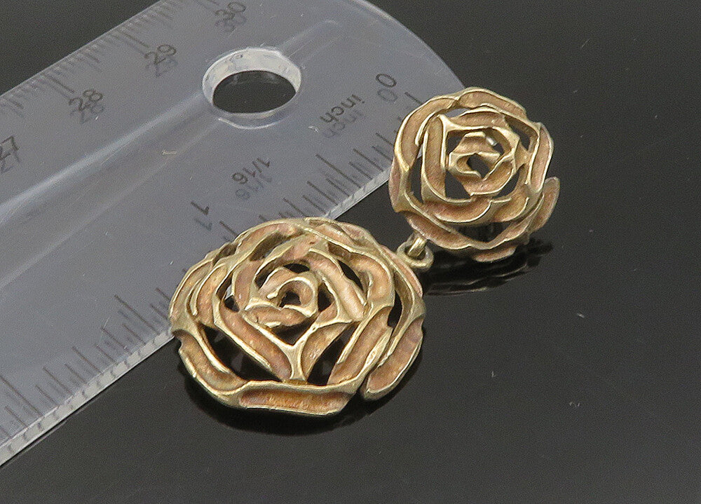 925 Sterling Silver  Vintage Rose Flowers Motif Dangle Earrings  EG10808