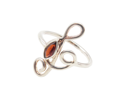 925 Sterling Silver  Marquise Cut Garnet Treble Clef Band Ring Sz 7  RG11322