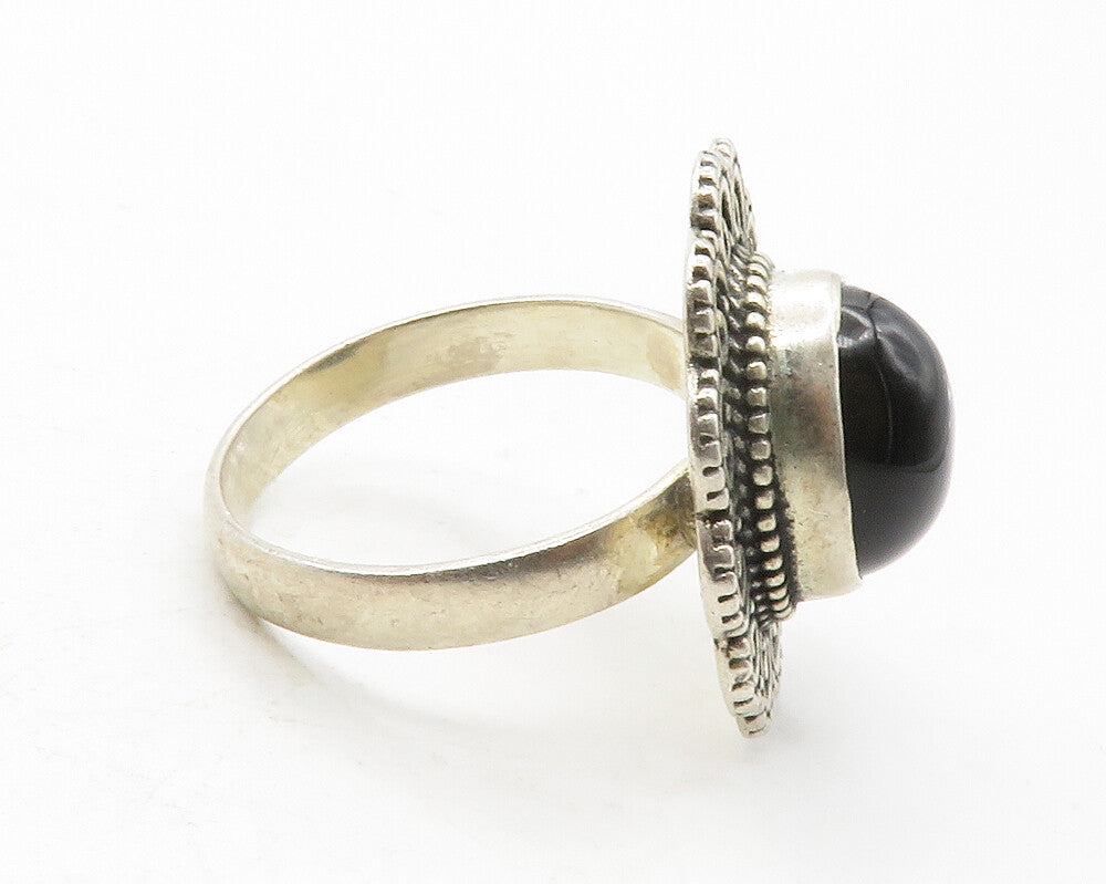 925 Sterling Silver  Vintage Cabochon Black Onyx Cocktail Ring Sz 8  RG13287