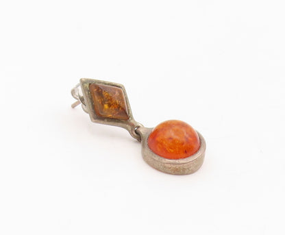 925 Sterling Silver Vintage Earrings Cabochon Amber Geometric Drop  EG13865