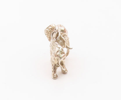925 Sterling Silver  Vintage Shiny Sculpted Elephant Animal Pendant  PT15344