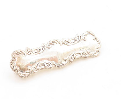 925 Sterling Silver Vintage Brooch Pin Designer Swirly Carved Frame  BP11336