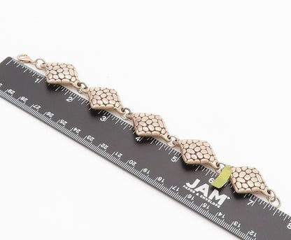 925 Sterling Silver Vintage Puffed Pebble Effect Square Link Bracelet BT9978