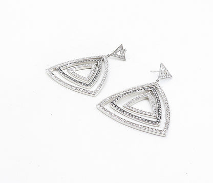 925 Sterling Silver  Sparkling Cubic Zirconia Tringle Dangle Earrings  EG4013