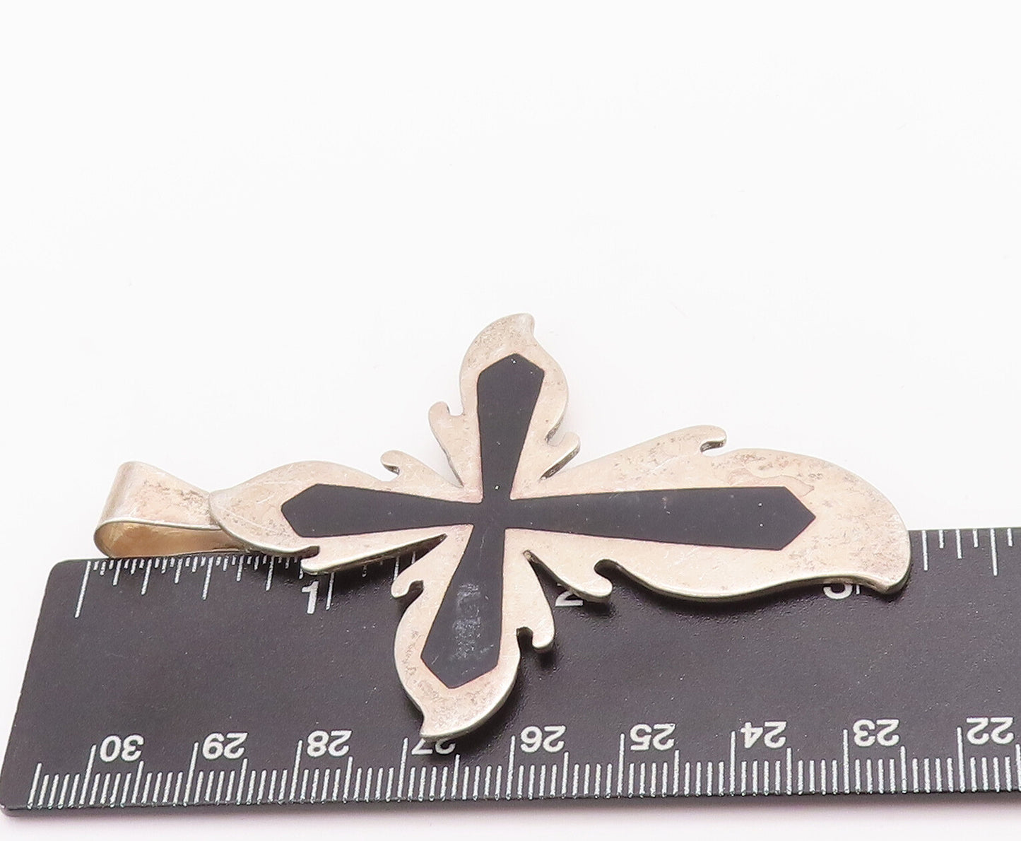925 Sterling Silver Vintage Pendant Solid Swirly Cutout Religious Cross  PT23260