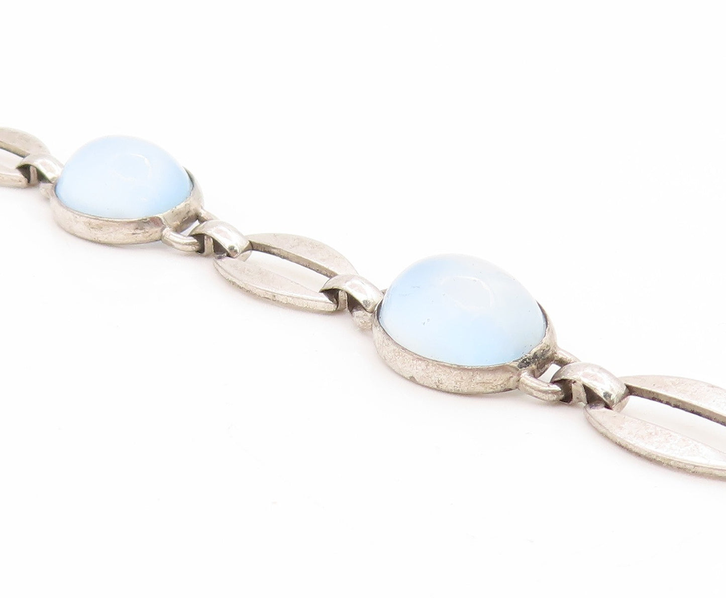 925 Sterling Silver Vintage Bracelet Cabochon Cat Eye Elegant Link  BT11753