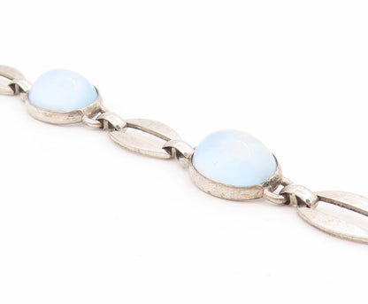 925 Sterling Silver Vintage Bracelet Cabochon Cat Eye Elegant Link  BT11753