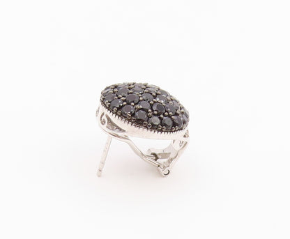 925 Sterling Silver Vintage Earrings Classic Black Spinel Cluster Dome  EG14444