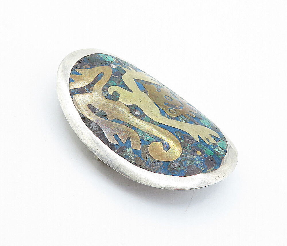 METALES CASADOS 925 Sterling Silver  Vintage Jasper 2 Tone Brooch Pin  BP2830